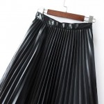 Black Pleated PU Faux Leather Long Skirt Dress